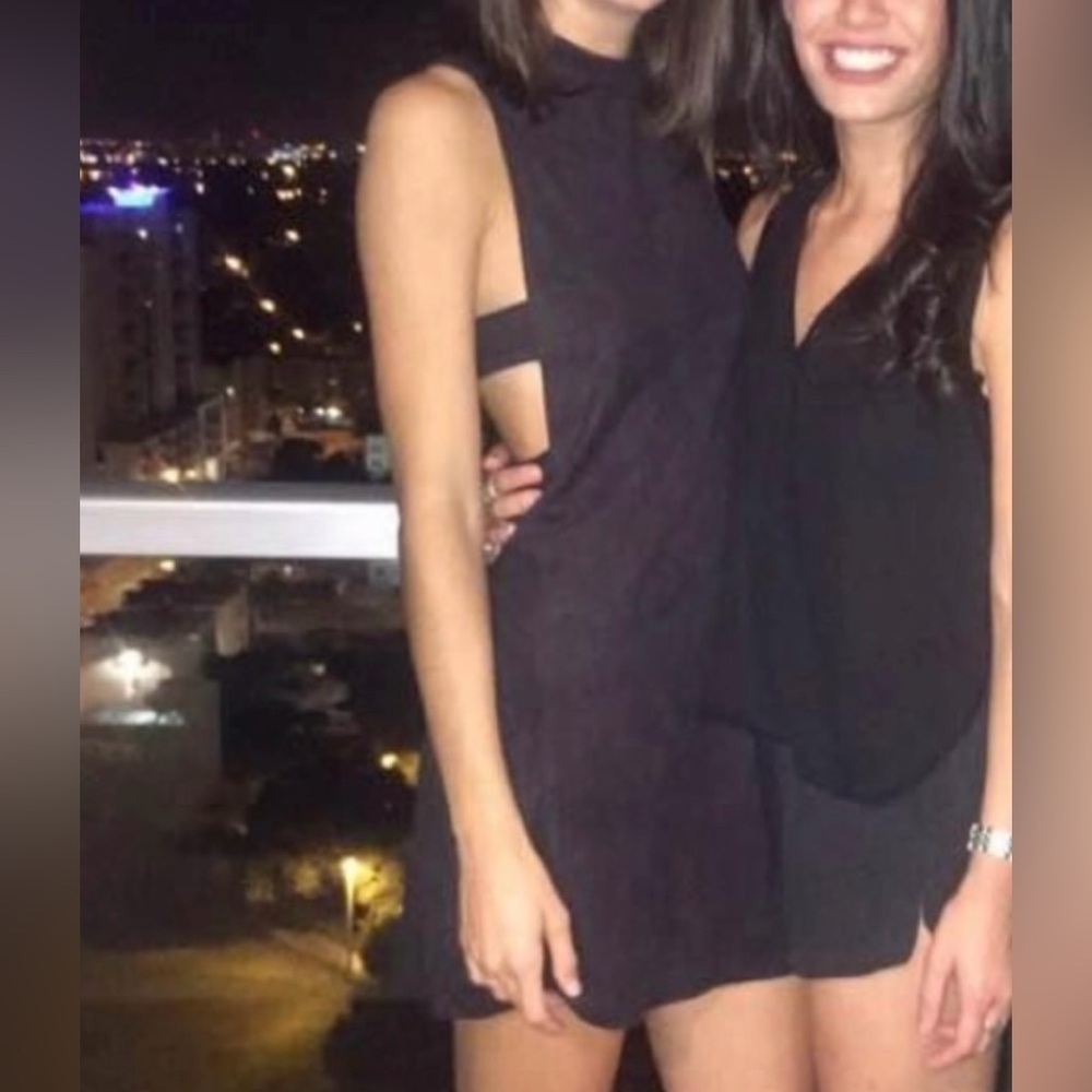 Boutique Black Faux Suede Cut Out Sexy mini Cocktail Dress Womens Small